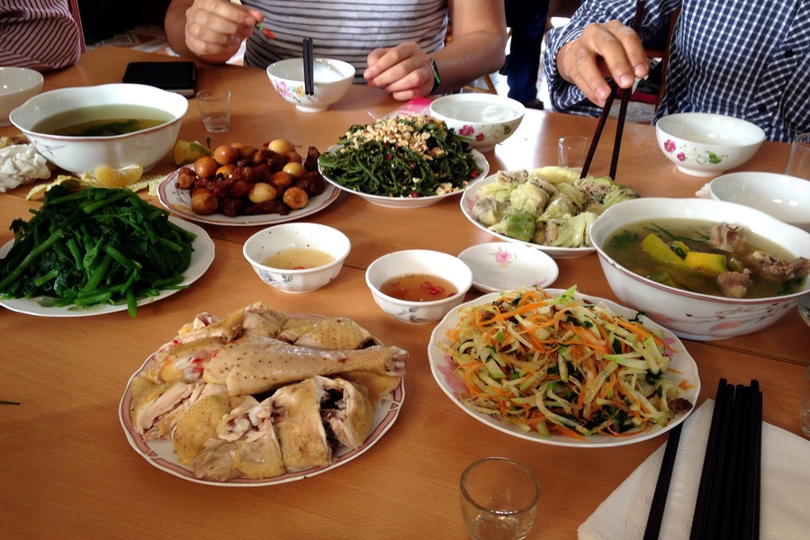 Traditional Vietnamese dinner at local home